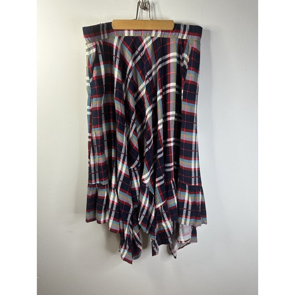 Torrid Plus Size 1x Plaid Flare Skirt Handkerchief Hem Red Blue Elastic Waist